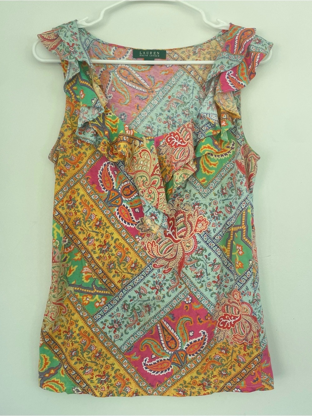 Lauren Ralph Lauren Multicolor Paisley Ruffle Sleeveless Top